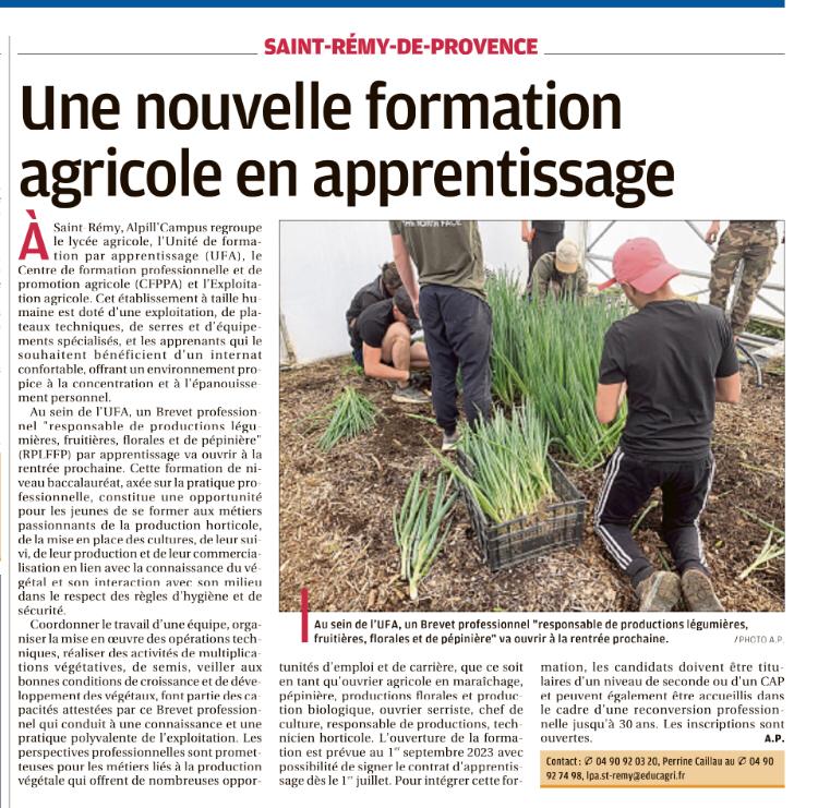 Article de presse sur l'ouverture du BP Production St Rémy de Provence